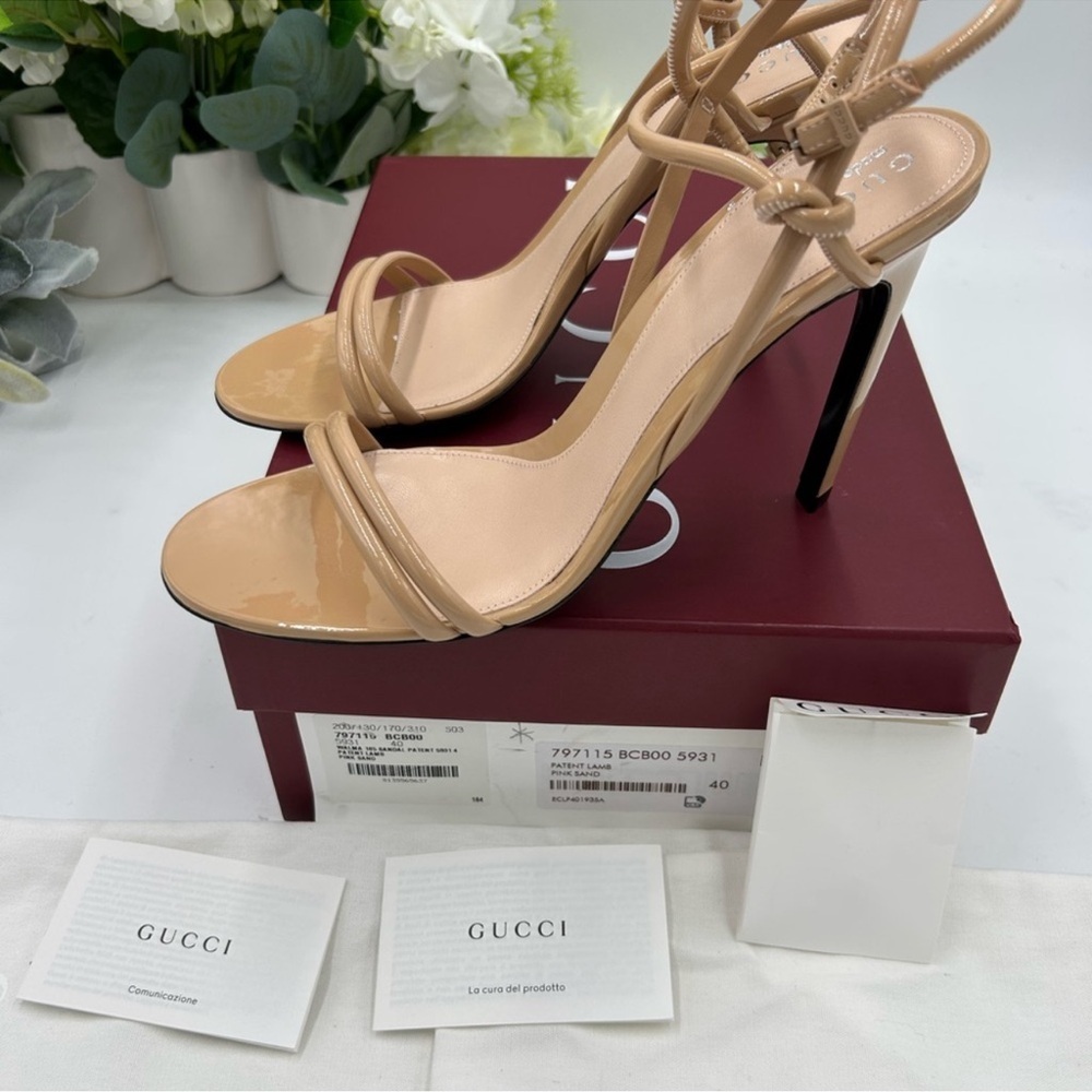 Women’s Gucci, patent leather nude strap sandals size 40 made in Italy - Picture 10 of 14
